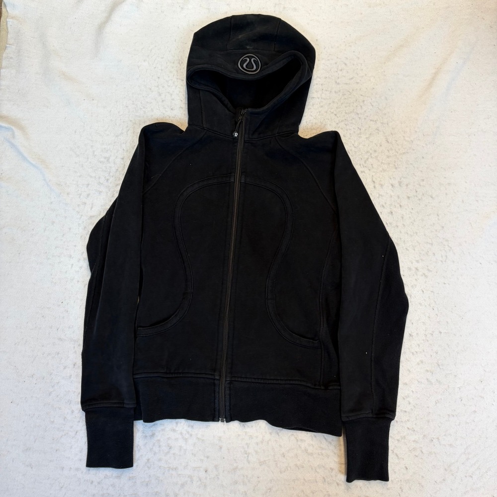 Lululemon Scuba Hoodie Women Size 12 Black Full Zip Fleece Thumbholes